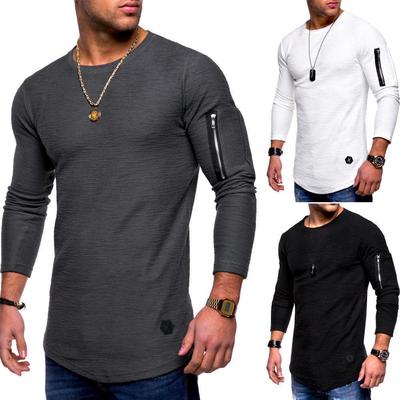 Slim-fit Round Neck Men's Long-sleeved T-shirt Arm Zipper Personality Casual Bottoming Shirt T-shirt Men
