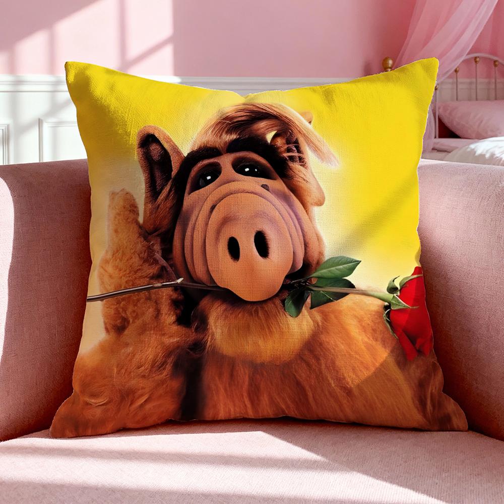 Cartoon A-Alf Cushion Cover Breathable Linen Pillowcase Summer Odorless Eco-Friendly Invisible Zipper Washable