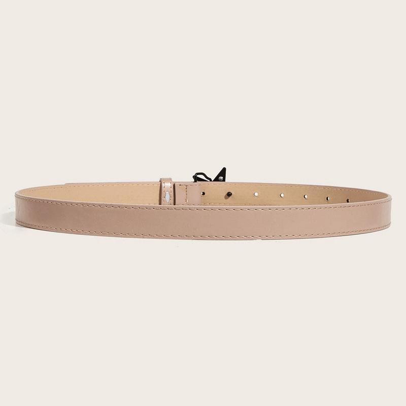 Women PU Leather Belt Star Decoration Solid Color Belt