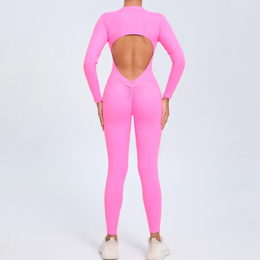 Yoga Jumpsuit Zipper Long Sleeves One-piece Bodysuit Women's Sports Set Backless Fitness Rompers Sportswear Women Gym Clothes