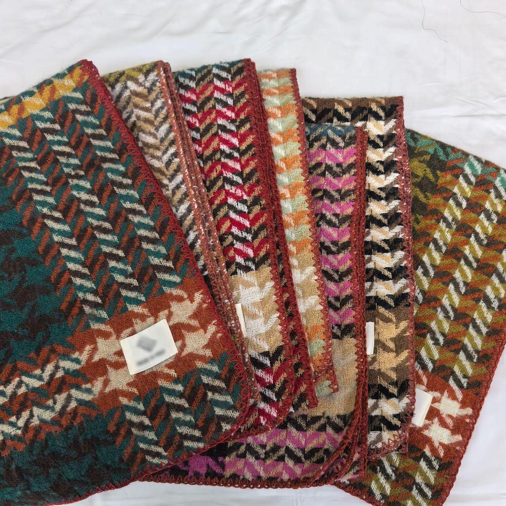 2025 Houndstooth Korean-Style Double-Sided Shawl – Warm Imitation Cashmere Scarf for Autumn/Winter
