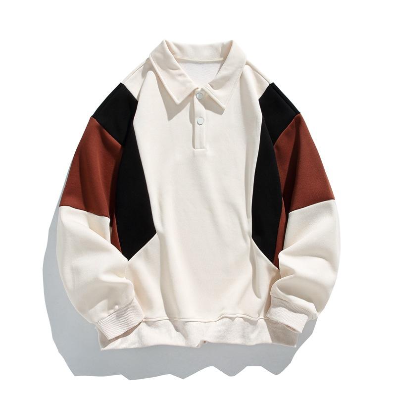 Jarní a podzimní nové pánské polokošile s dlouhým rukávem v korejském stylu s klopou, barevně blokované, trendy pár, všestranné mikiny