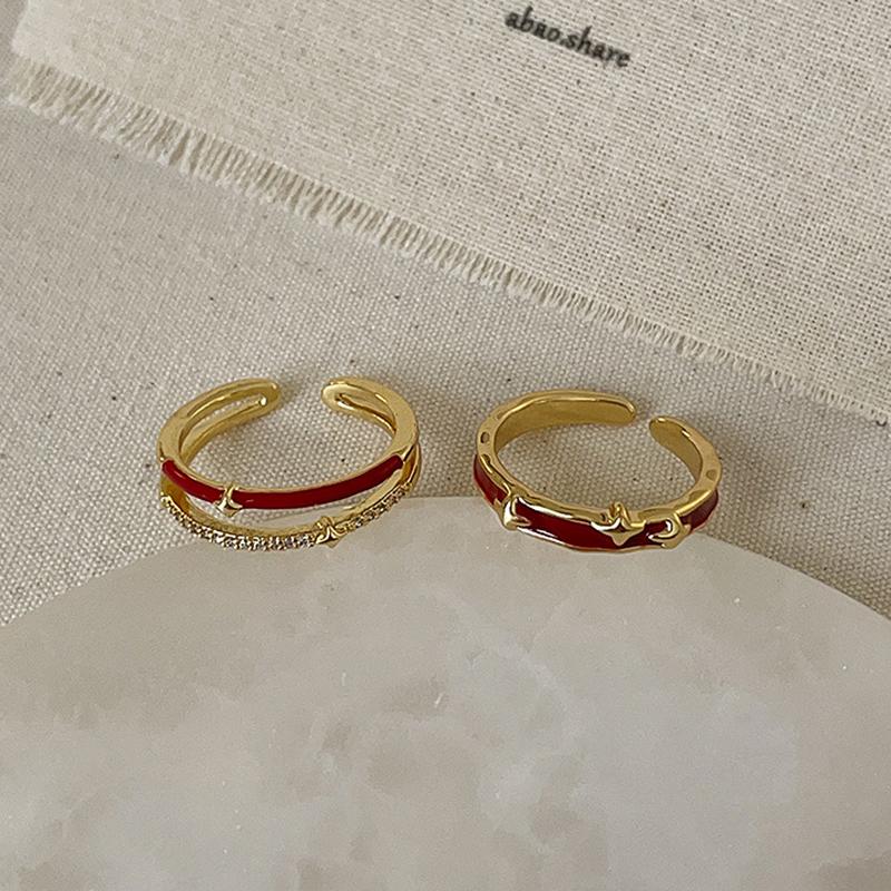 Vintage Red Drip Oil Open Ring Women Geometric Cool Sweet Exquisite Adjustable Band Fashion Accessory Christmas New Year Gift