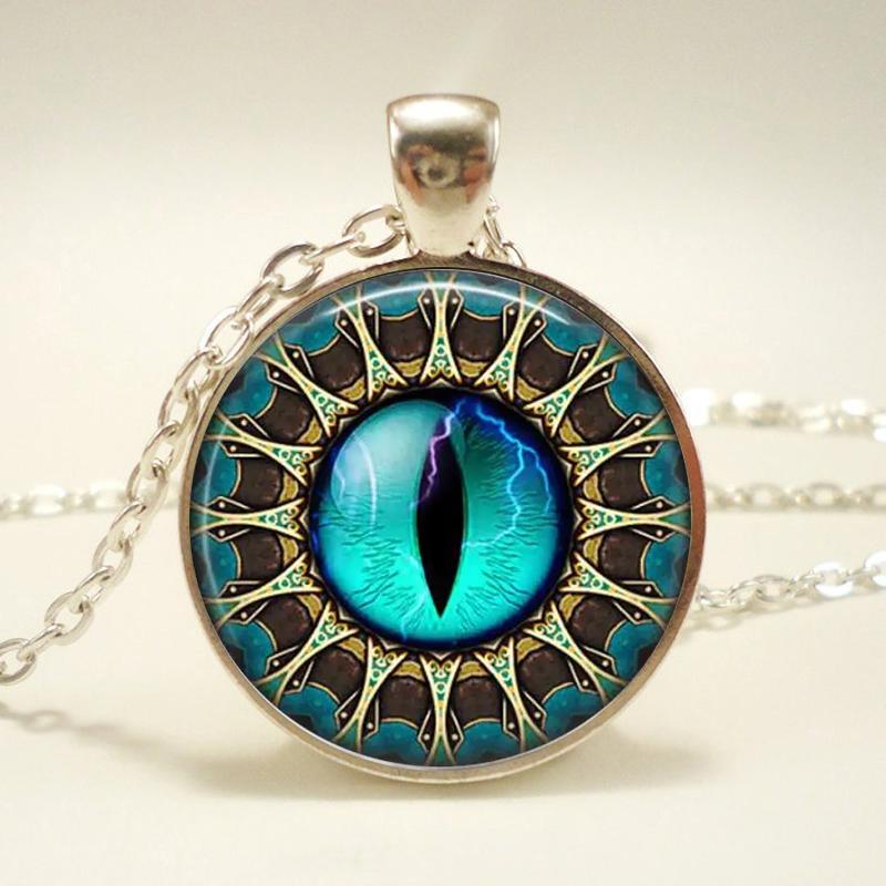 Blue Eye Mandala Necklace Pendant Glass Cabochon Pendant Necklace Women's Necklace Jewelry