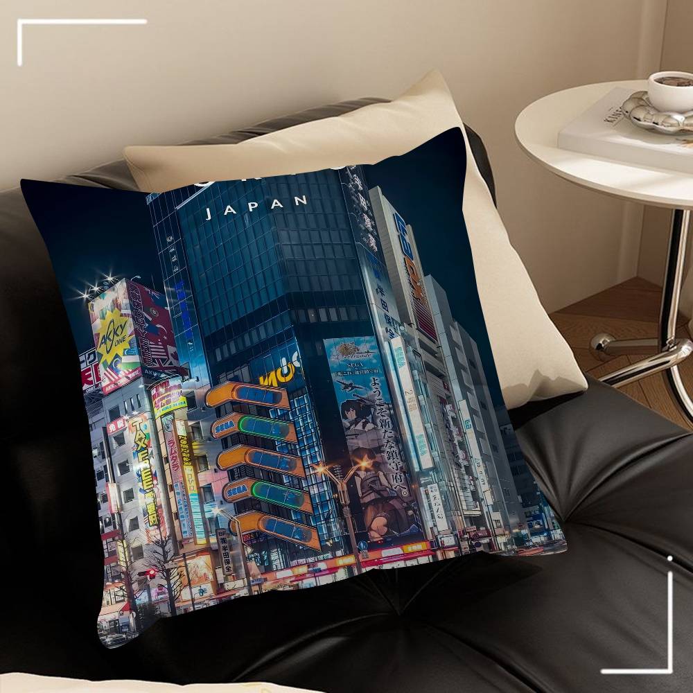 Vintage Japan Tokyo Japanese City Landscape Canvas Cushion Cover Pillow Cover Decor Pillowcase Printed Cushion Case For Couch