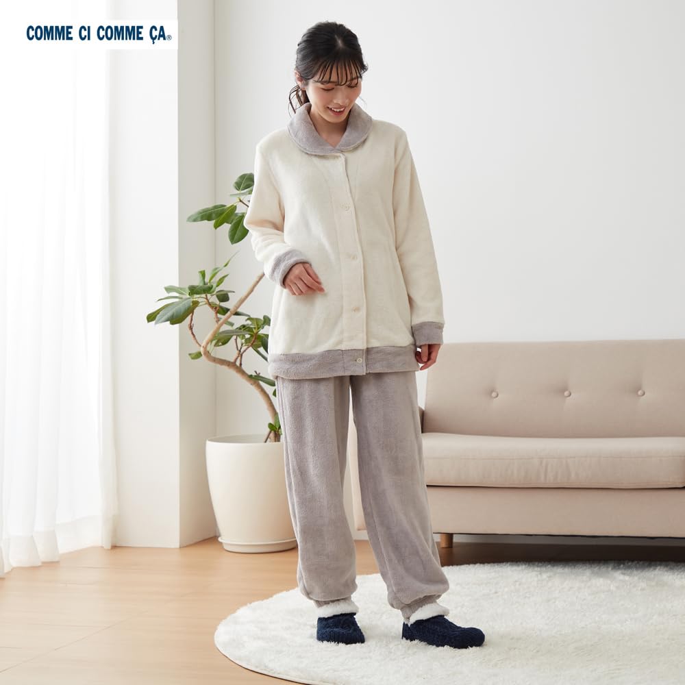 Gunze CI Comme CA Ivory Long Sleeve and Pants with Boa Fabric Women's Loungewear,