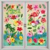 9 Sheets Summer Window Clings Stickers Double-Sided Window Decals Tropical Flamingo Green Plants Coconut Tree Designs Summer Hawaii Colorful Flower