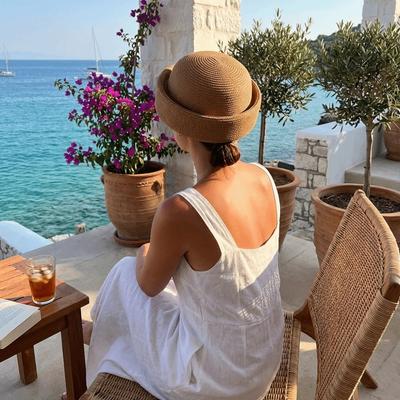 Wide Brim Straw Sun Hat Artistic Design Woven Straw Hat Vintage Painter Beret  Summer Season