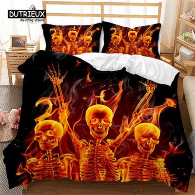 Dark Skull Duvet Cover Microfiber Gothic Skeleton Bedding Set Horror Theme Comforter Cover Queen For Teen Adults Bedroom Decor