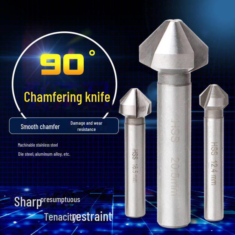 6-Piece 90° Titanium-Plated Three-Blade Chamfering Drill Set for Woodworking