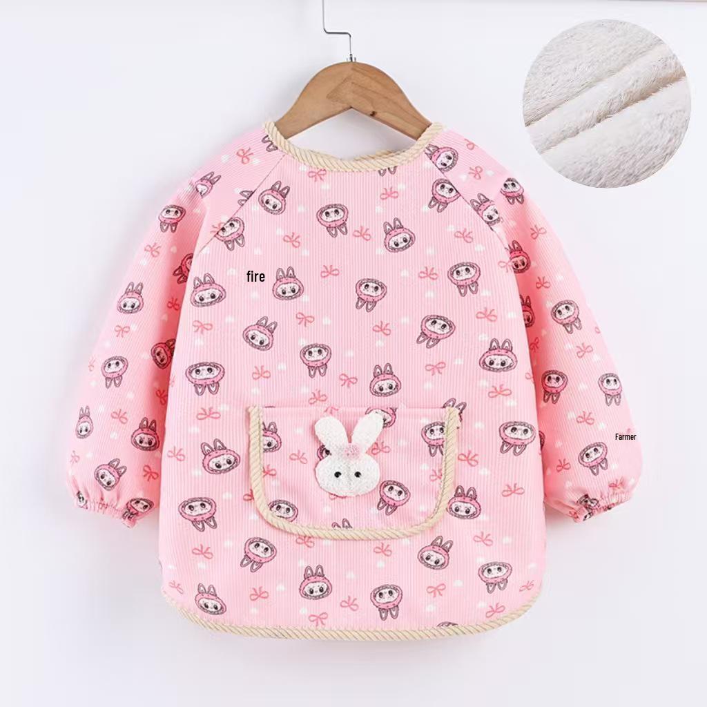 Reversible Thickened Baby Warm Smock for Autumn and Winter - Long Sleeve Anti-dirty Apron for Kids