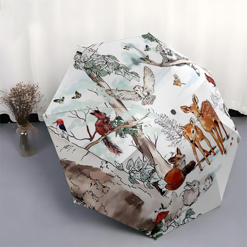 1PC Forest Animals Umbrella-8-Rib Reinforced Portable Folding Travel Suitable for All Seasons Outdoor Daily -Z0466