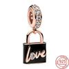 Charms Lucchetto Chiave in Argento 925 Ciondoli a Forma di Cuore per Bracciale Gioielli Fai da Te Regalo