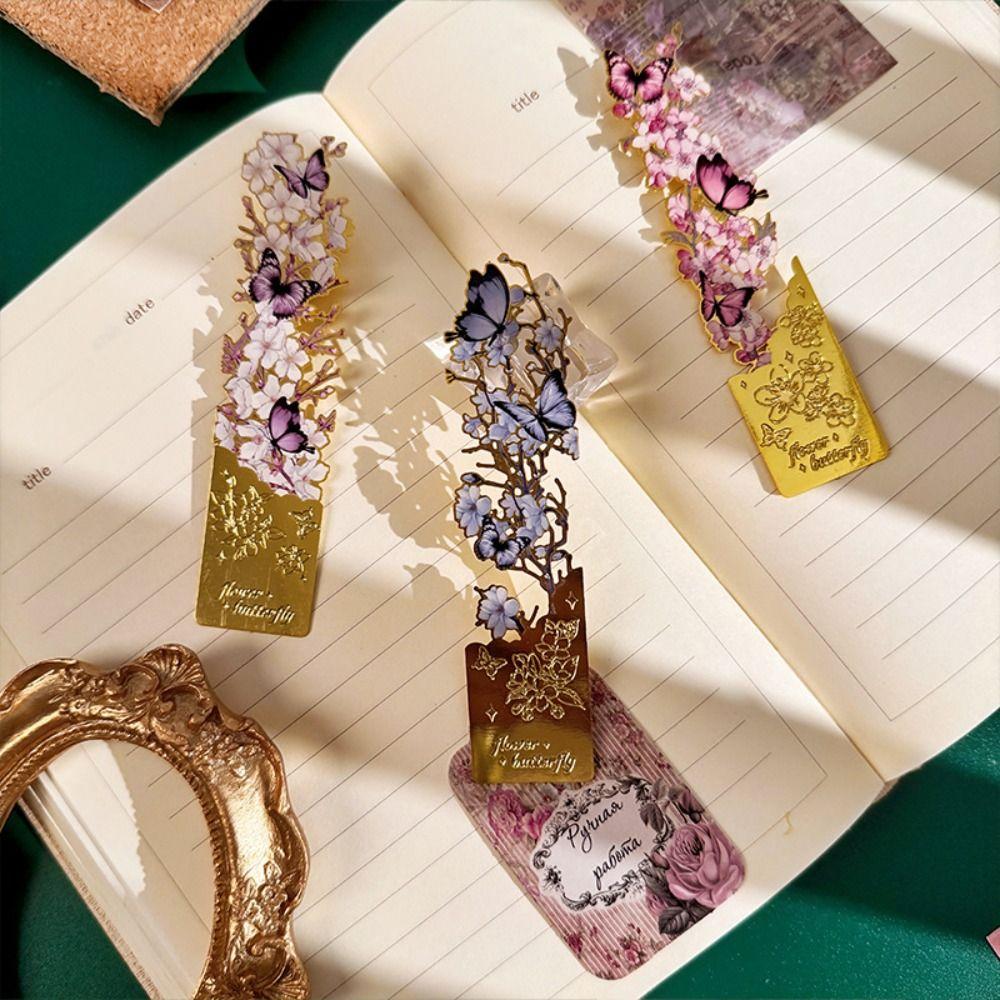 2Pcs Golden Hollow Metal Bookmark Bronzing Painting Book Separator School Supplies