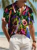 Men's Casual Short - Sleeve Shirt, Multiple Sizes Available, Polyester Material, Guitar Pattern Printed, Suitable for Daily Wear and Leisure Occasions