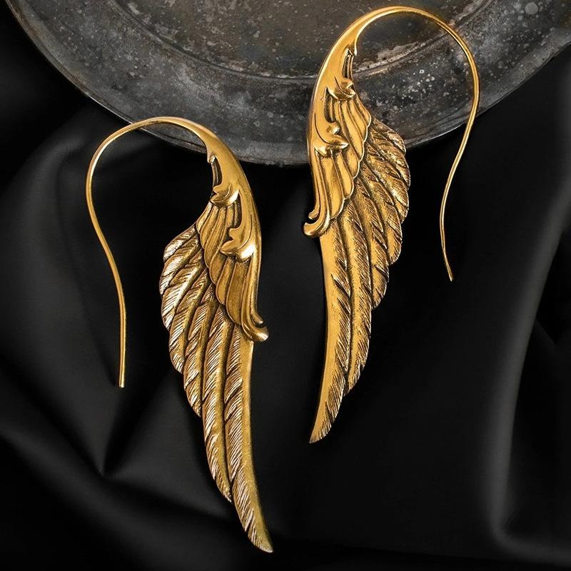 New Creativity Copper Plated Angel Wing Crystal Long Tassel Pendant Stud Earrings for Women Bohemia Fashion Accessories Zircons