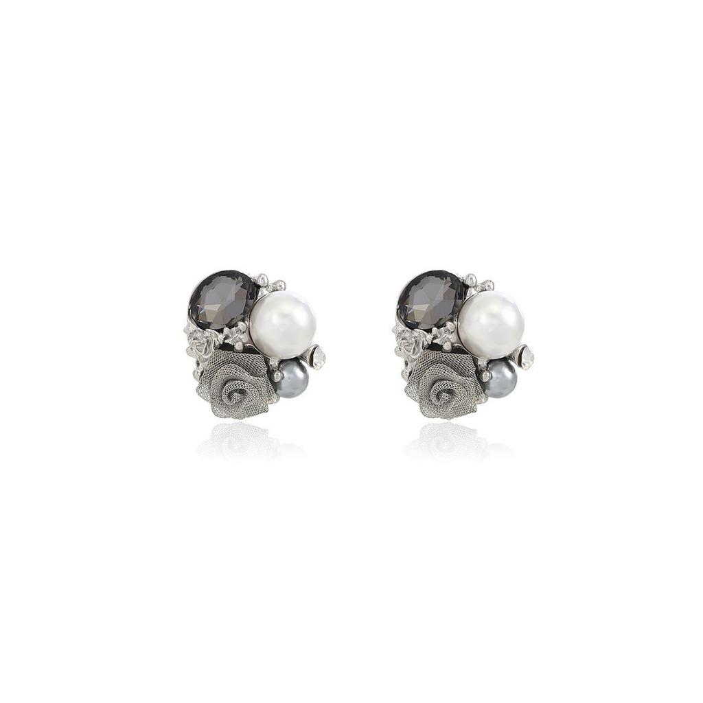 French Elegant Rose Super Flash Crystal Pearl Stud Earrings Women'S Fashion Earrings Light Luxury High-End Earrings Ear Jewelry