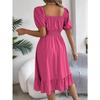 GMXIA Spring and Summer Casual Square-neck Short-sleeved, Waist-cinched, Ruffled A-line Skirt Women's Clothing