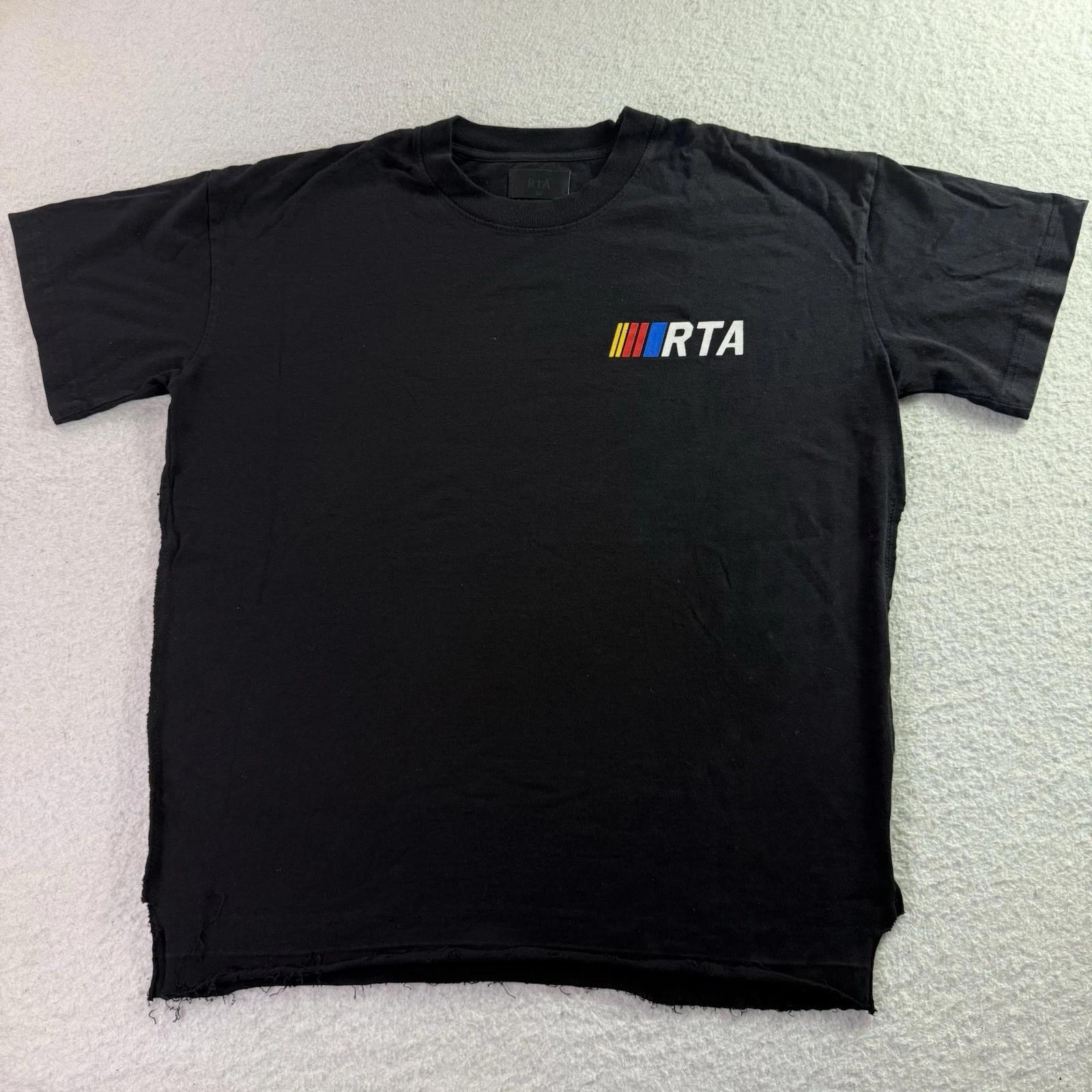 RTA Oversized NASCAR Shirt Black Cotton T-Shirt Cropped Raw Hem Size Medium XL