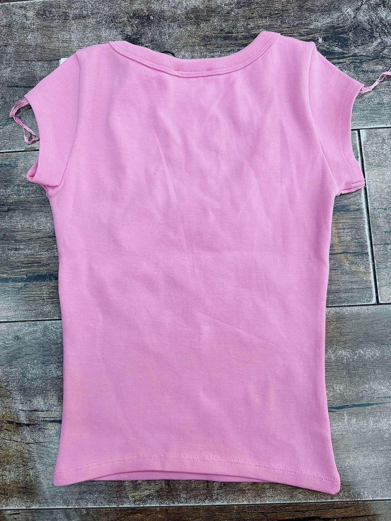 Women's Summer Sweet & Spicy Slim Fit Round Neck Ribbed Cotton T-Shirt, Short Sleeves