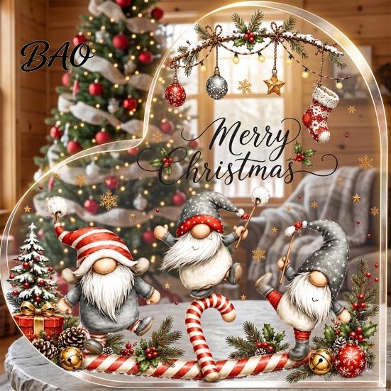 Gnome Holiday Table Decorations Heart Shaped Acrylic Christmas Tabletop Decor, 2D Flat Decorative Sign Centerpiece with Love Design, Festive