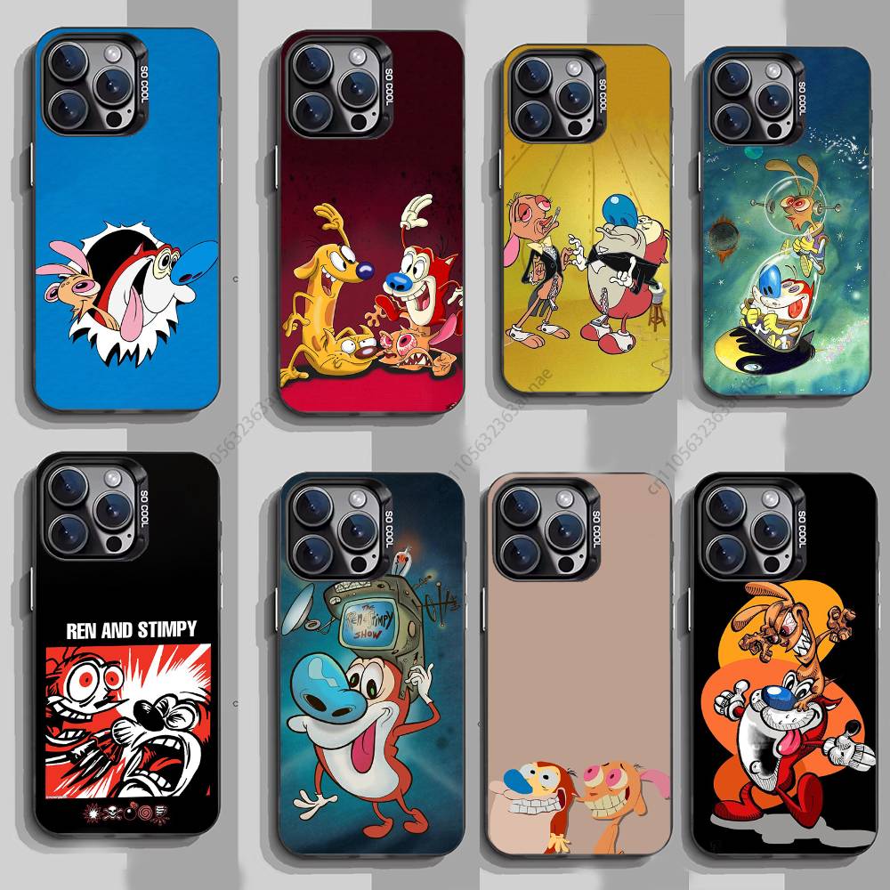 Anime Ren and S-stimpy Phone Case for iPhone 15 16 Pro Max Air SE 11 13 Pro 14 Plus 12 11Pro 15Pro Max 16e Cover