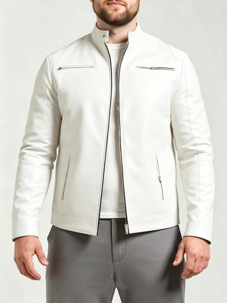 European and American men's stand-up collar PU leather jacket slim jacket jacket fashion business motorcycle style leather jacket
