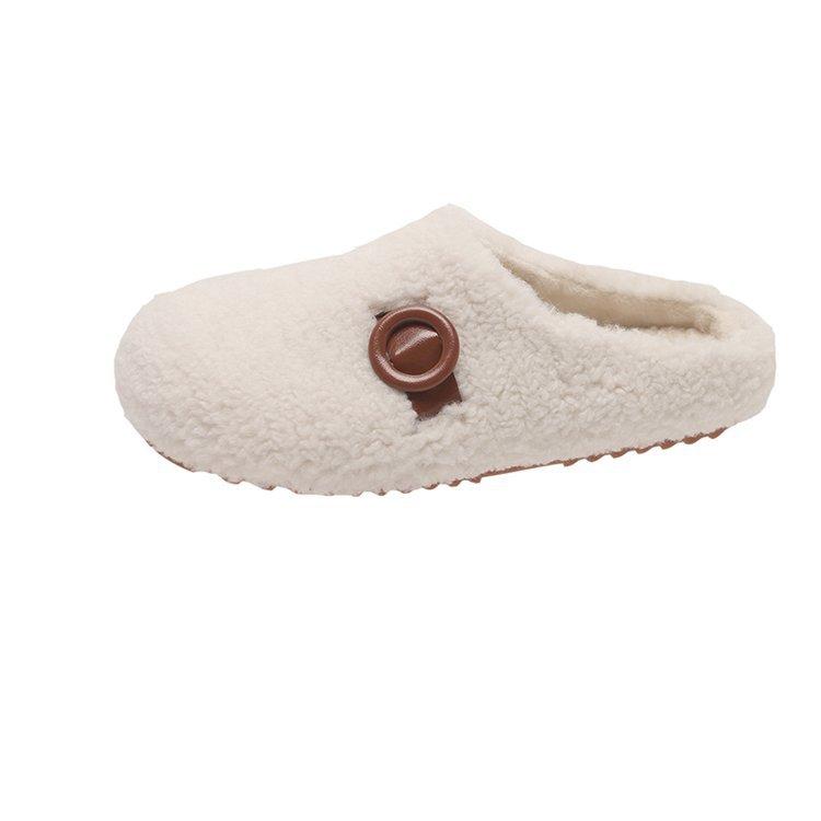 [Ushilai] Retro Thick-soled Lamb Wool One-pedal Women's 2025 Winter New Soft-soled Casual Versatile Cotton Mop