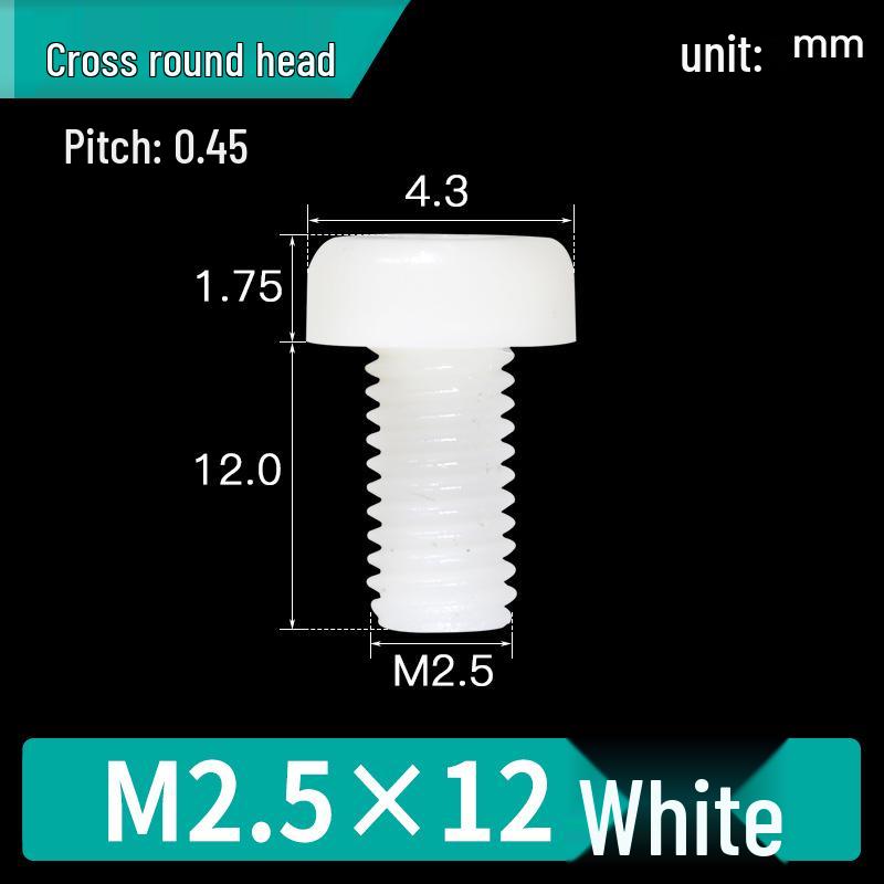 Vite in Nylon PA66 a Testa Tonda - M2, M3, M4, M5, M6, M8 Bullone di Fissaggio in Plastica