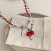 Böhmische Koreanische Herzperlenkette Mädchen Süß Niedlich Rote Kirsche Anhänger Choker Halskette Kurze Halskette Damen Schmuck