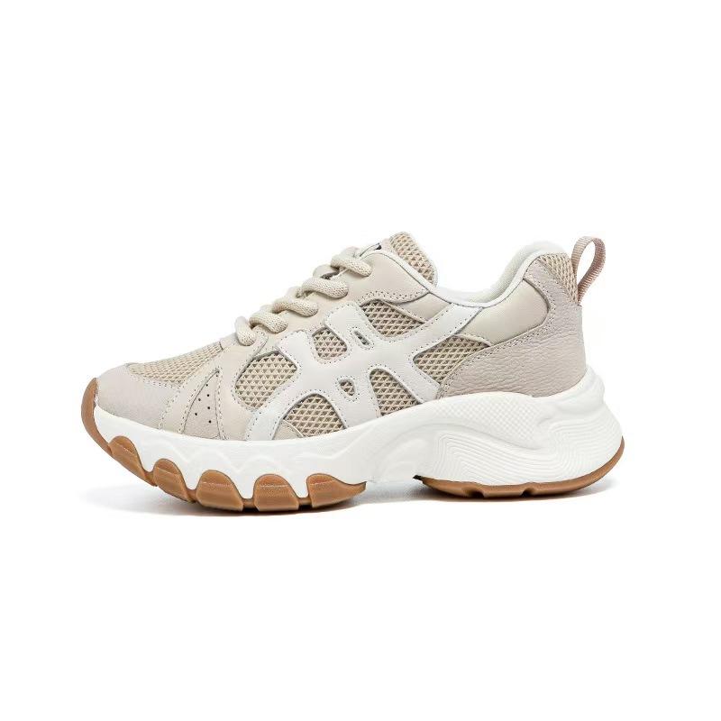 

Первый слой коровьей кожи папины кроссовки женские осенние новые спортивные и повседневные туфли универсальные и легкие маленькие белые туфли женские 35 бежевый