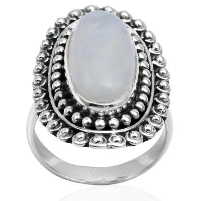Natürlicher Regenbogenmondstein 925 Sterling Silber handgefertigter Ring für Frauen und Mädchen