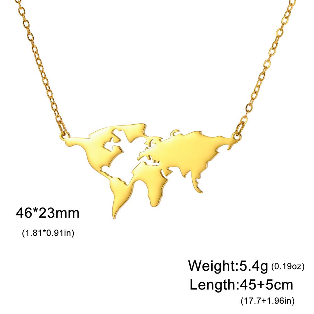  Globe World Map Outline Pendant Necklace for Women Stainless Steel Earth Day Worldwide Outdoor Traveler Jewelry Gifts
