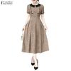 ZANZEA Women Casual Doll Collar Summer Short Sleeve Elegant A-line Dress