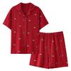 Wedding Couple Suit Summer Pure Cotton Short-sleeved Thin Festive Wedding Wine Red Cotton Loungewear Suit