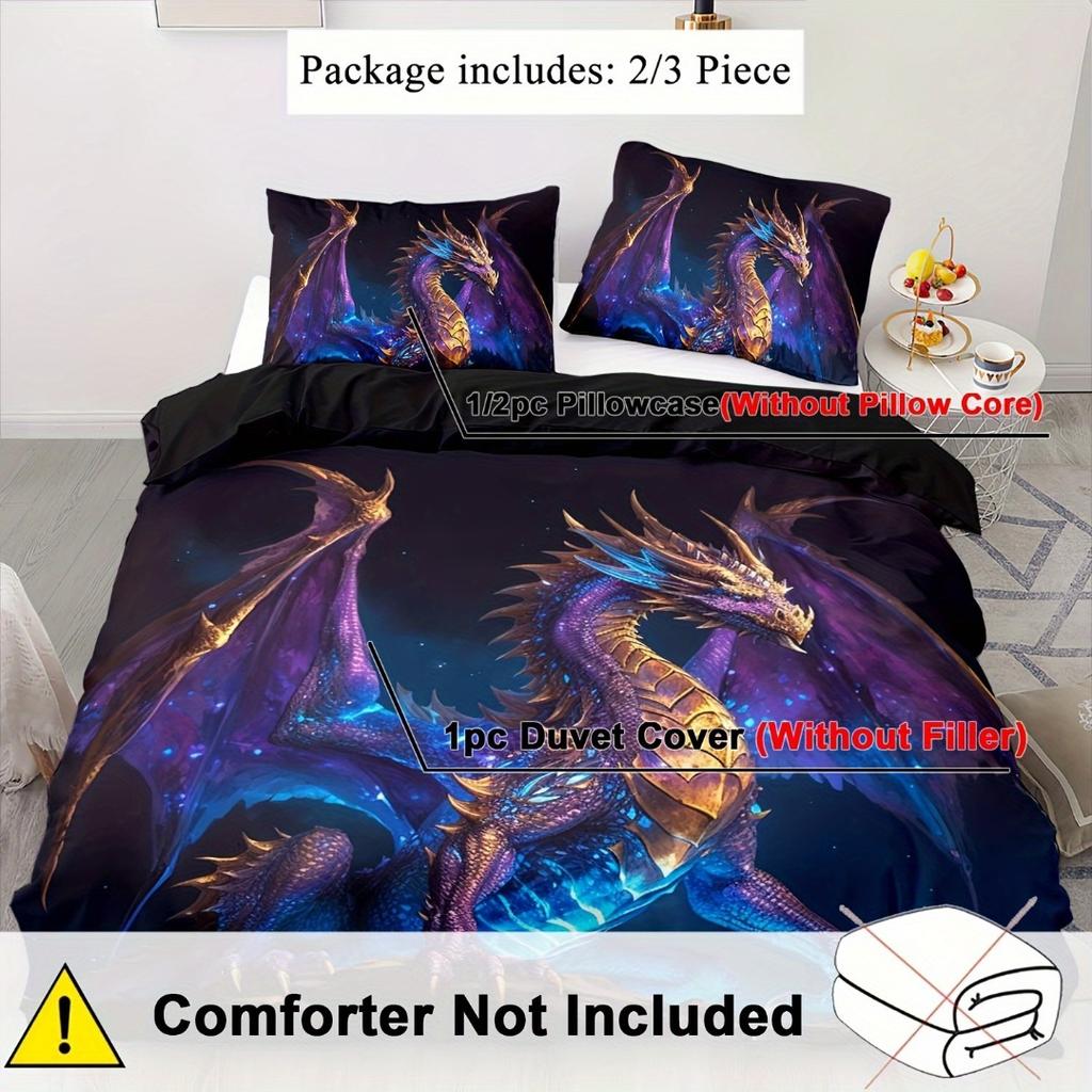 3pcs Dark Purpple Bedding Set Dragon 3D Printed Soft Comfultable Duvet Cover King Queen Twin Single Size Bithday Gift Room Decor