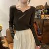 Fashion Square Collar Inner Knitted Pullover Bottoming Sweater Autumn Winter Slim Fit Office Loose Tops Knitwear V Neck Solid Basic Sweet Clothing