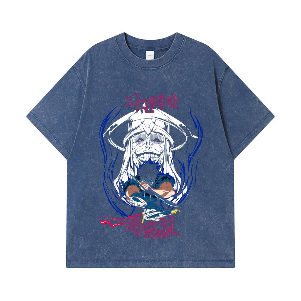 275 GSM Washed T-shirts 100% Cotton Solo Leveling V9 Print Unisex Heavy Cotton T Shirt