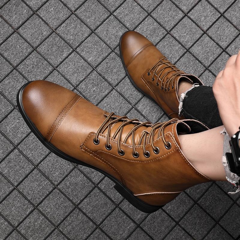 Fashion New British Style Mens Motorcycle Boots Genuine Leather Mens Casual Shoes Fashion Punk Style Boots Men High Quality Ankle Boots