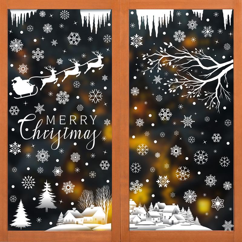 Snowflake Scene Christmas Window Stickers: Holiday Atmosphere Glass Decor