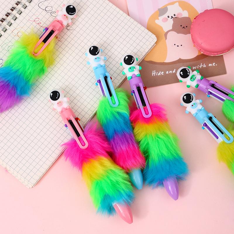 36pcs 0.7mm Cartoon Astronaut Fur Six-color Ballpoint Pen Multi-color Hand-door Pen Gift Pen Prize Pen Creative Stationery Back To School Season