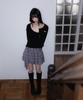 Rose Franz Balloon Check Belted Miniskirt [Black]