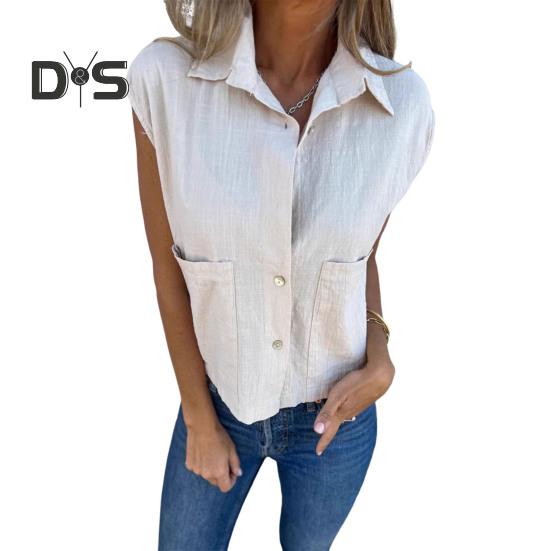 

Женская рубашка с отложным воротником и короткими рукавами, мягкая, дышащая, однобортная, однотонная, повседневная блузка, свободная рубашка S хаки