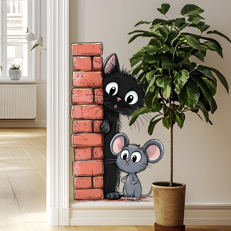 Cute Cat and Mouse Wall Stickers for Kids Room Nursery Kindergarten Decoration