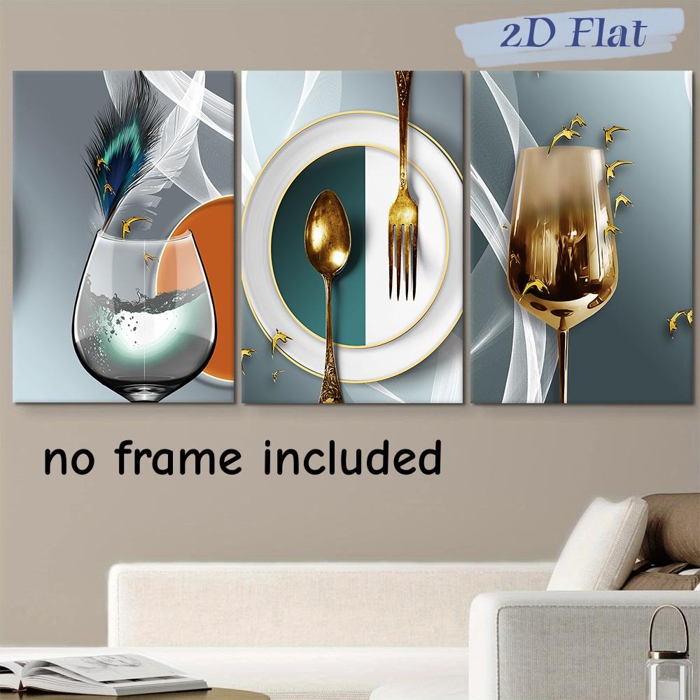 

3-piece modern minimalist abstract wine glass decoration painting living room foyer dining room art hanging painting peacock fea (as the picture,20x30cm-3pcs)