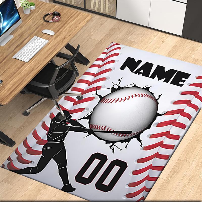 Custom Name Baseball Printed Carpet, for Office Chair Living Room Bedroom Kitchen Room Decor Gifts.