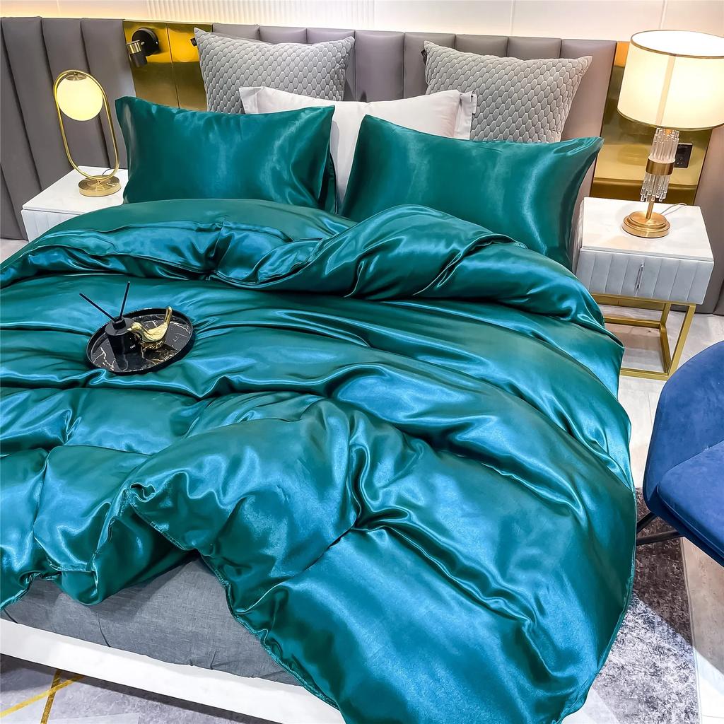 Luxury Different Color Bed Set Simple Style Duvet Cover Pillowcase Bedding Set  Flat Bed Sheet Quilt Cover Twin Queen King Size