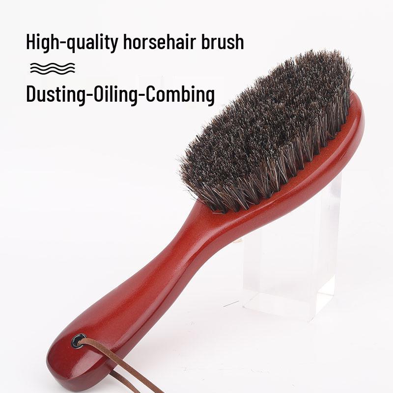 Horsehair Clothes & Shoe Brush with Solid Wood Handle for Dust Removal