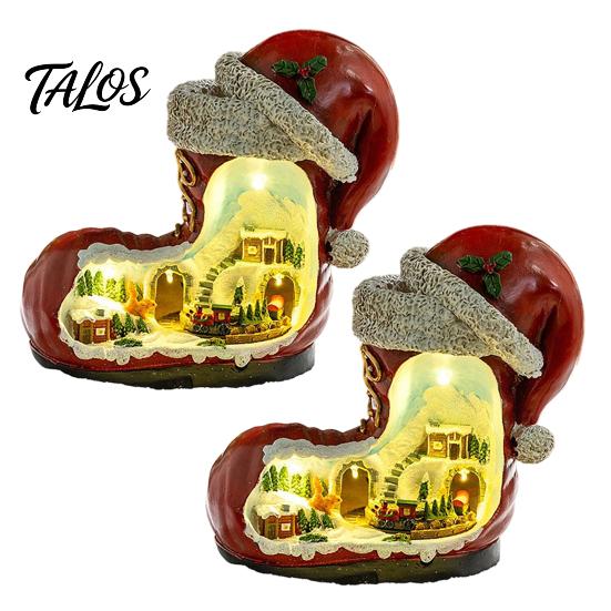 Christmas Atmosphere Enhancers 2Pcs Train Music Box with Rotating Light, Snow Village Carousel Winter Wonderland Party Favors Ornament, Battery/USB