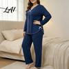 Breathable House Clothes for Ladies Women's Plus Size Pajama Set Long Sleeve Top And Pants Cozy Loungewear Women with Bow Ruffle 2 Piece Soft